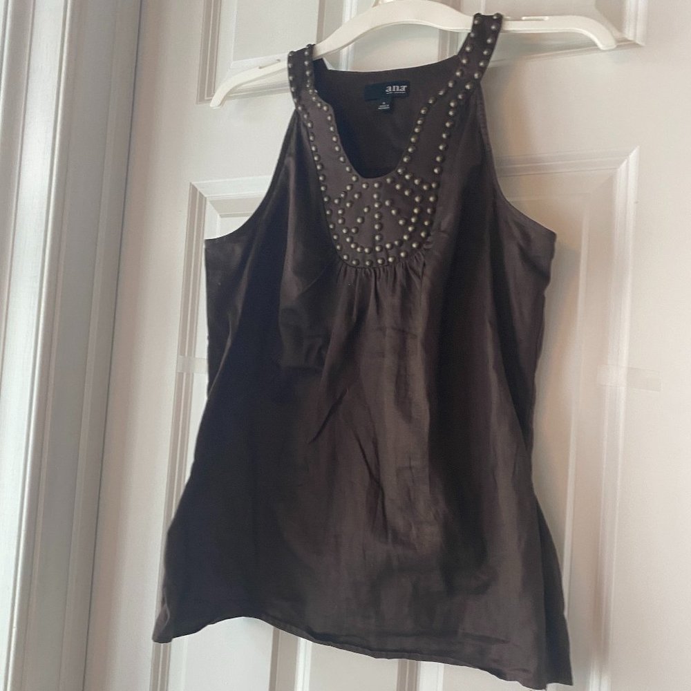 Ana Smocked Brown Blouse Sz S